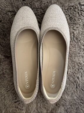VIVAIA Claire Round Toe Knit Ballet Flats Almond Beige Grey Eco Size 7